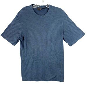 Vtg J. Ferrar T-Shirt Men Small Blue Ribbed Short Sleeve 80% Rayon 20% Polyester